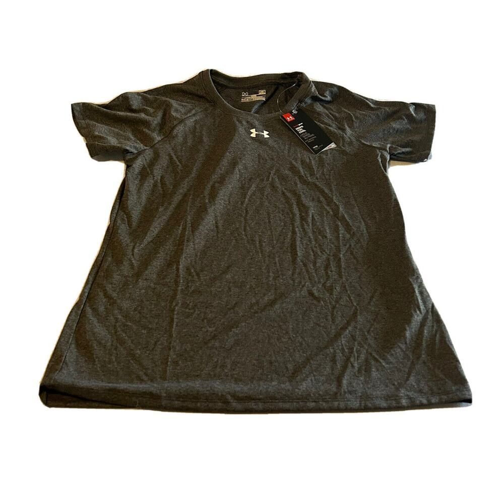 Under Armour Women T-Shirt UA Team Heatgear Short Sleeve Med Carbon Heather NWT